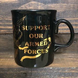Vintage “Support Our Armed Forces” Black &Gold Mug